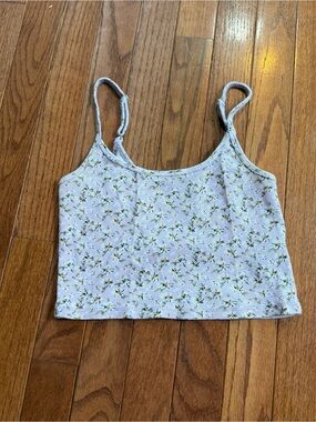 Hollister Lavender Floral Ribbed Cropped Tank